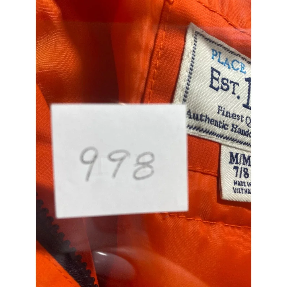 The Children's Place Puffer Jacket Kids M 7/8 Navy Orange Excellent Hooded Parka